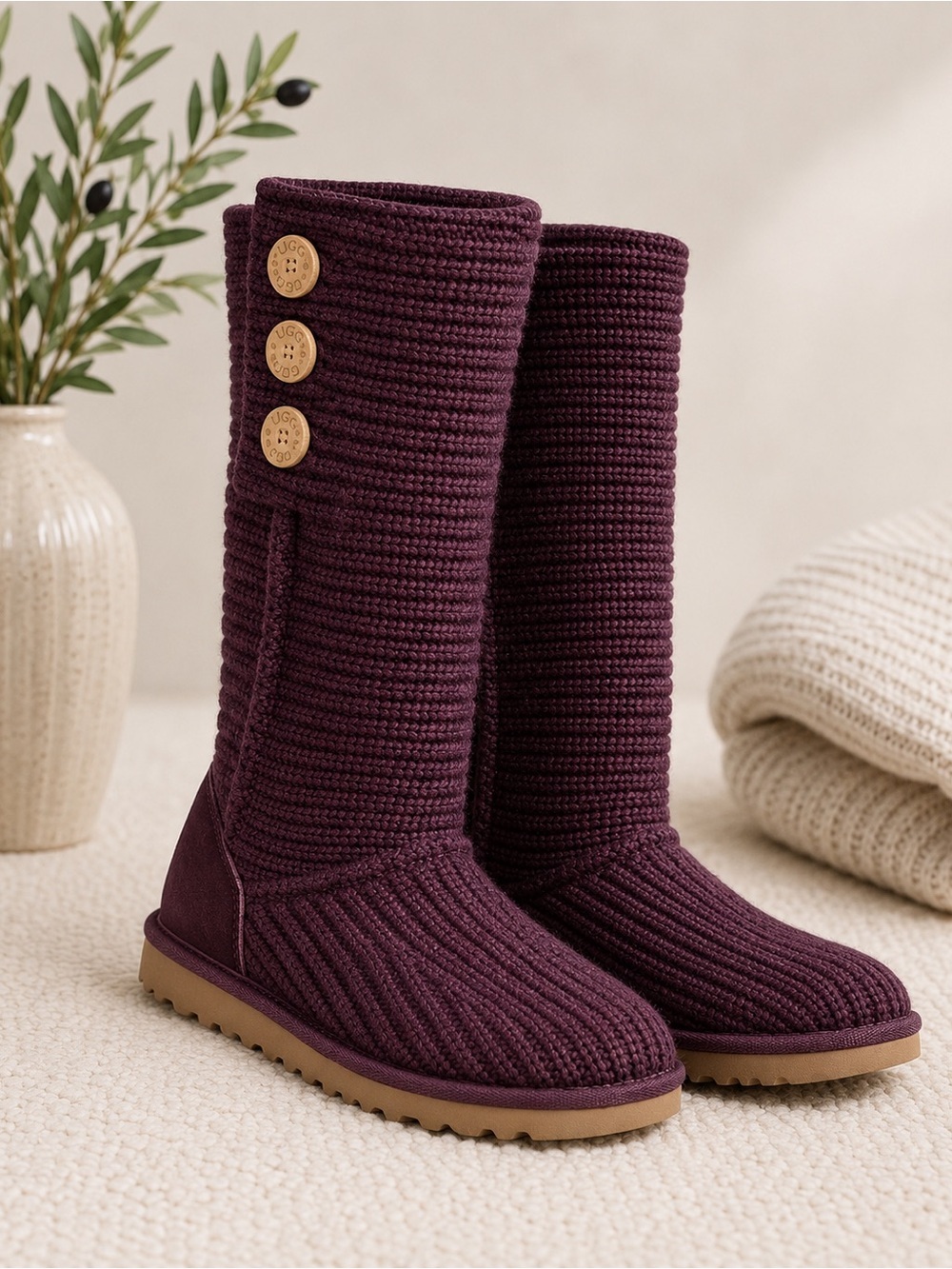 UGG Cardy Burgundy Knit Tall Winter Boots Women’s Size 6 Cozy Sweater Boots